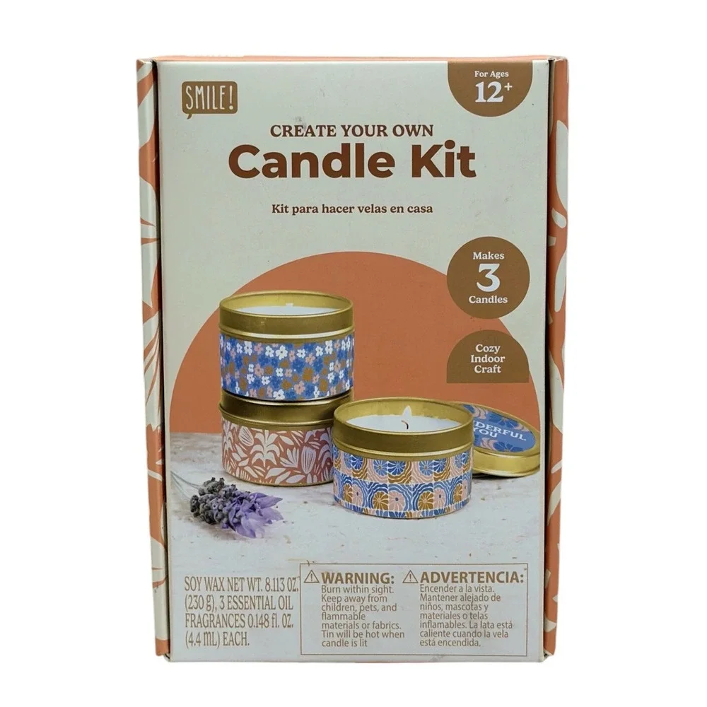 SMILE! Create Your Own Candle Kit DIY Soy Wax Makes 3 Jasmine Sandalwood Vanilla